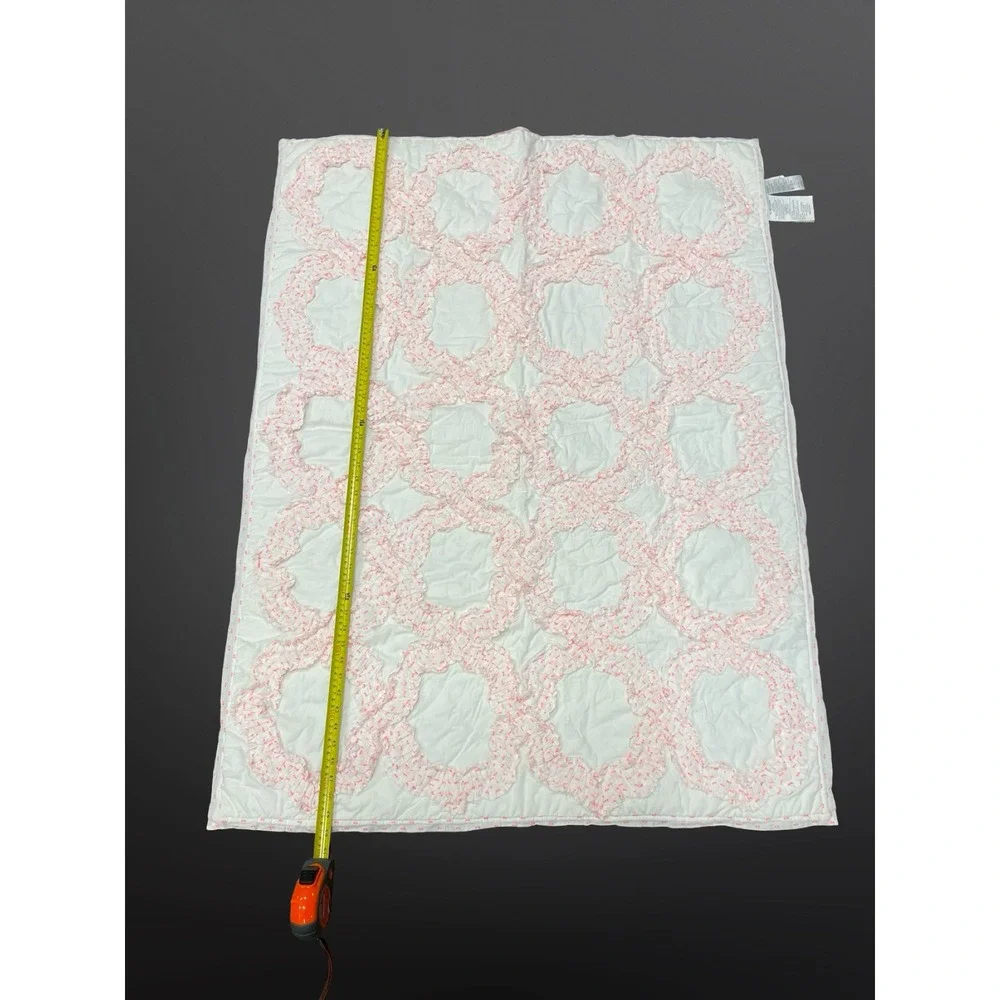 Anthropologie Claremore Toddler Quilt White Pink Ruffle Cotton Nursery Blanket